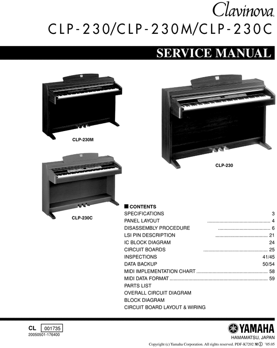 Product picture Yamaha clp230 clp-230 complete service manual