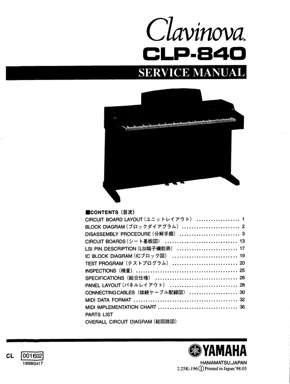 Product picture Yamaha clp840 clp-840 complete service manual