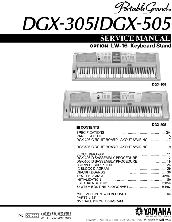 Product picture Yamaha dgx-305 dgx305 ypg dgx-505 dgx505 service manual