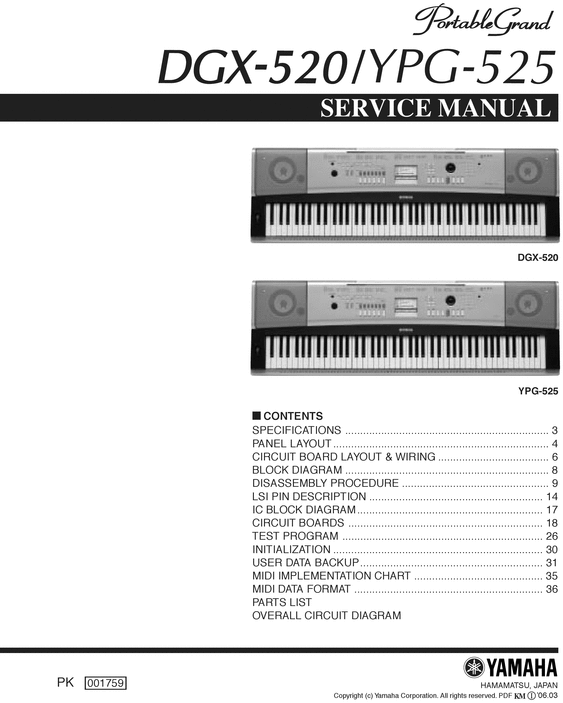 Product picture Yamaha dgx-520 dgx520 ypg-525 ypg525 service manual