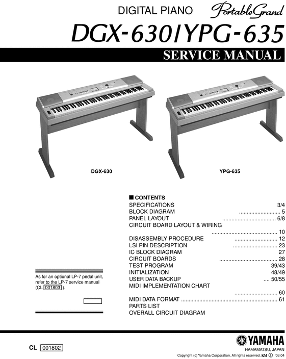 Product picture Yamaha dgx630 dgx-630 ypg635 ypg-635 service manual