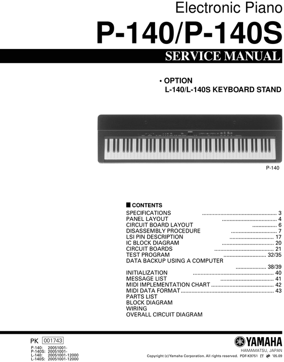 Product picture Yamaha p-140 p140 digital piano complete service manual
