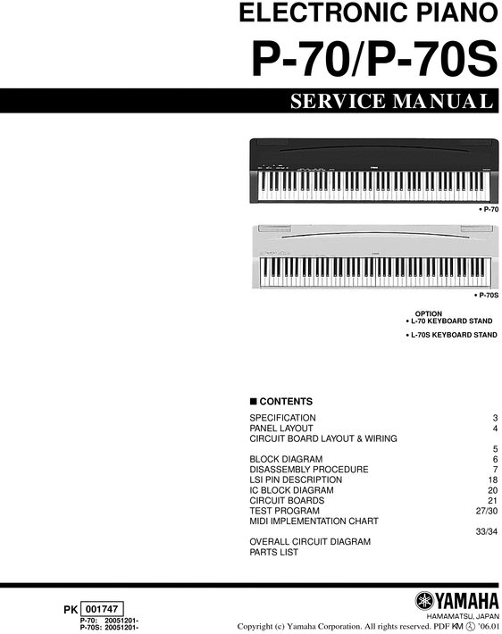Product picture Yamaha p70 p-70 digital piano complete service manual