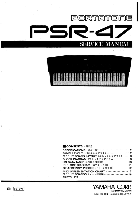 Product picture Yamaha psr47 psr-47 portatone complete service manual