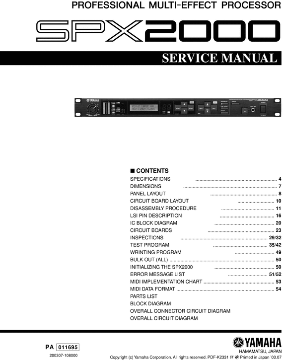 Product picture Yamaha spx2000 spx-2000 complete service manual
