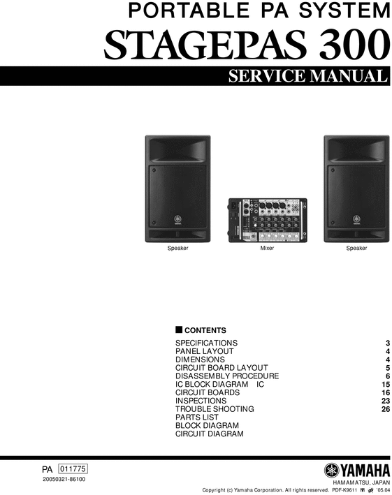 Product picture  Yamaha stagepas300 stagepas 300 complete service manual