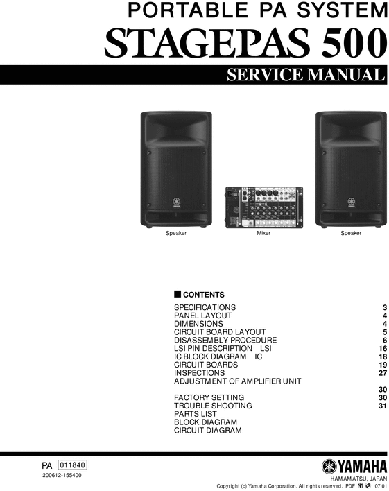 Product picture Yamaha stagepas 500 stagepas500 complete service manual