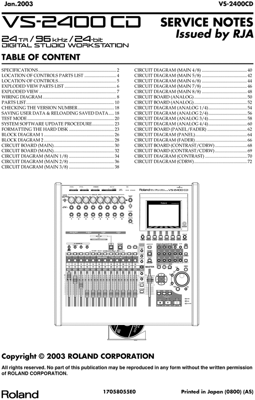 Product picture Roland vs2400cd vs-2400 vs-2400cd service manual
