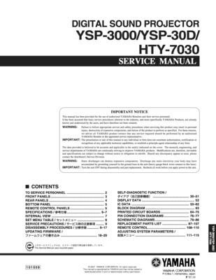 Product picture Yamaha ysp-3000 ysp-30d hty-7030 service manual complete