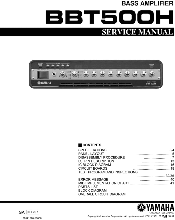 Product picture Yamaha bbt500h bb-t500b bb t500h service manual