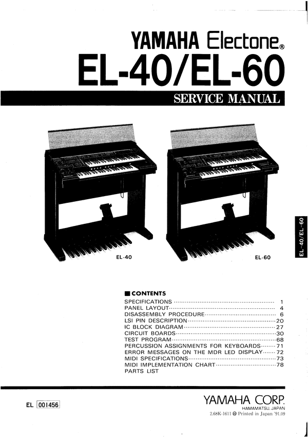 Product picture Yamaha electone el40 el60 el-40 el-60 service manual
