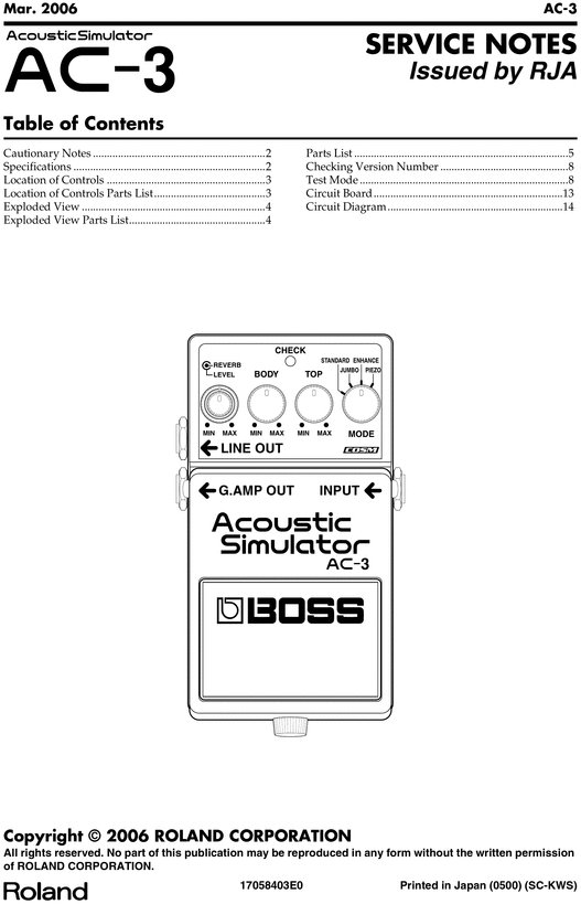 Product picture Roland ac3 ac-3 acoustic simulator repair service manual