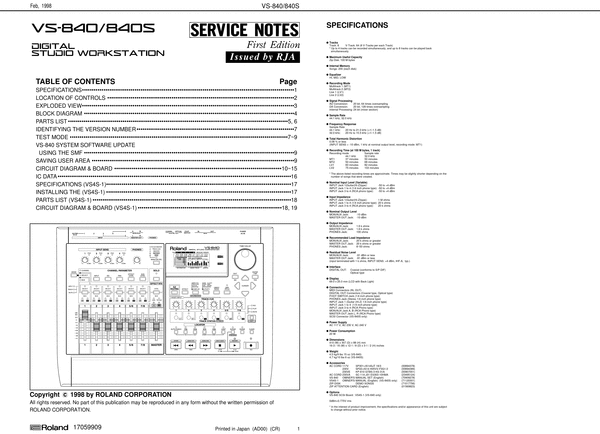 Product picture Roland vs-840 vs840 vs-840s vs840s service manual