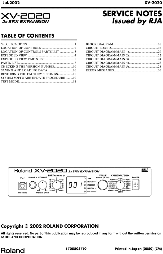 Product picture Roland xv2020 xv-2020 xv complete service manual 