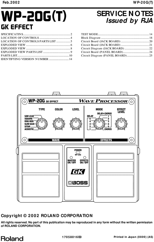 Product picture Roland wp-20g wp20g complete service manual