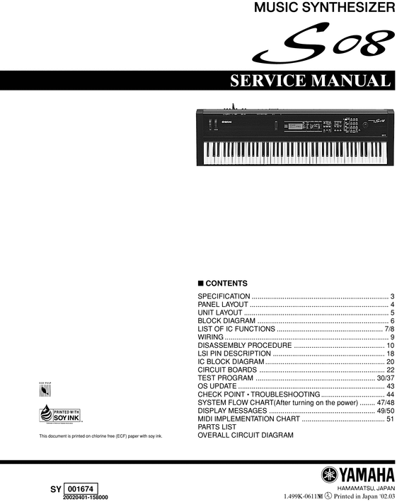 Product picture Yamaha s08 s 08 synthesizer complete service manual