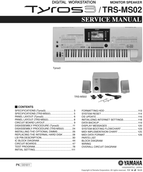 Product picture Yamaha Tyros 3 trs-ms02 complete service manual