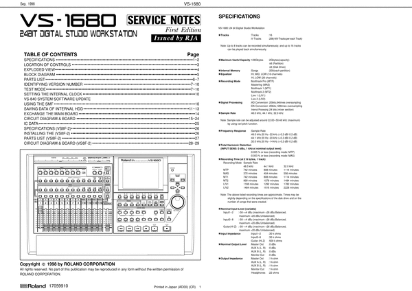 Product picture Roland vs-1680 vs1680 complete service manual