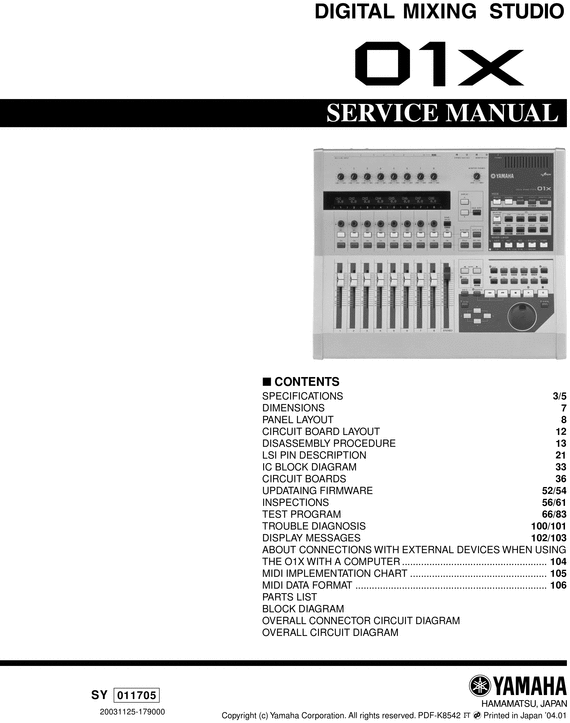 Product picture Yamaha 01x 01 x complete service manual