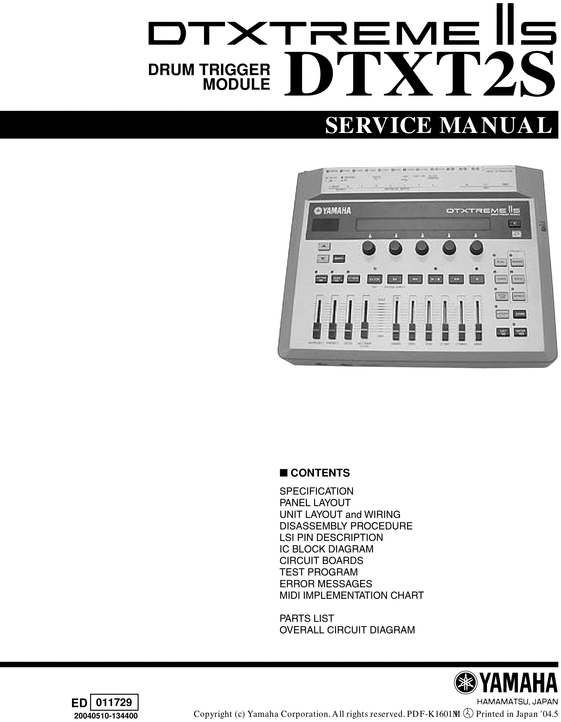 Product picture Yamaha dtxt2s dtxtreme IIs dtx repair service manual