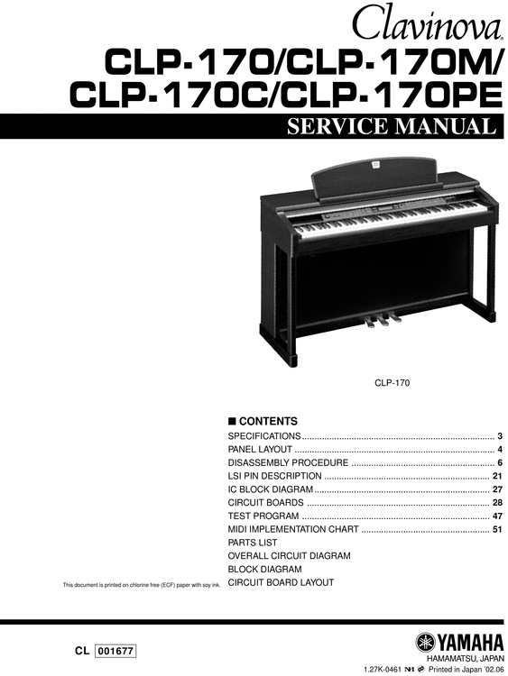 Product picture Yamaha clp170 clp-170 complete service manual