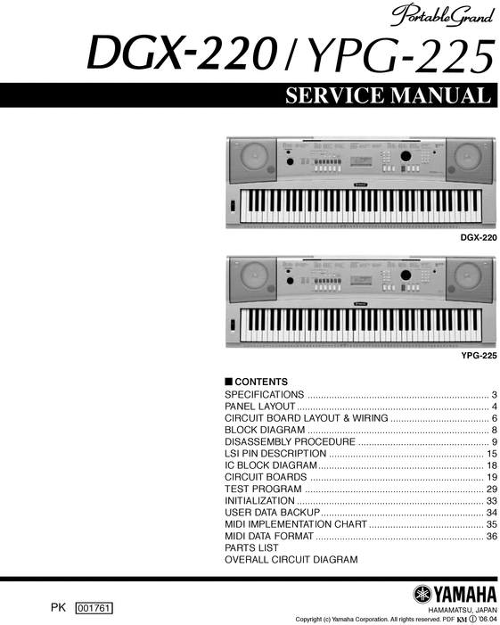 Product picture Yamaha dgx-220 dgx220 ypg-225 ypg225 service manual