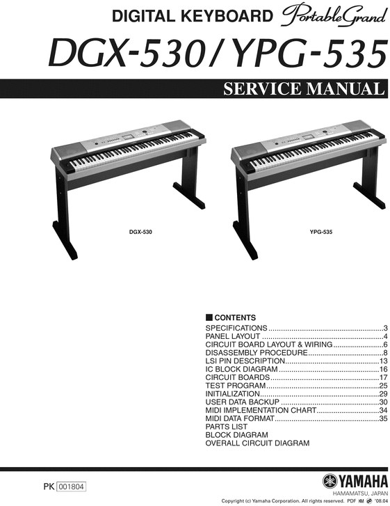 Product picture Yamaha dgx-530 dgx530 ypg-535 ypg535 service manual