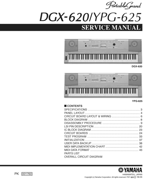 Product picture Yamaha dgx620 dgx-620 ypg-625 ypg625 service manual
