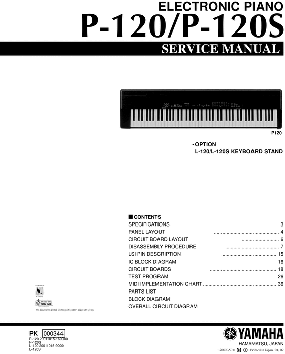 Product picture Yamaha p-120 p120 digital piano complete service manual