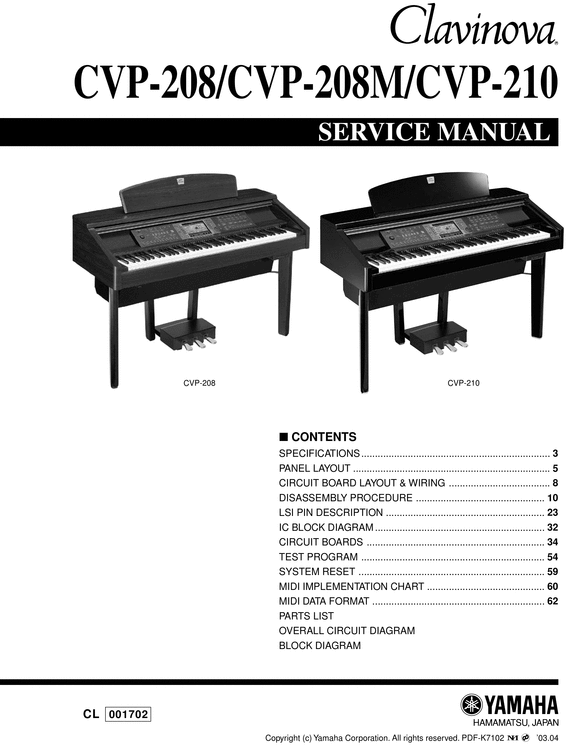 Product picture Yamaha cvp208 cvp210 cvp-208 cvp-210 service manual