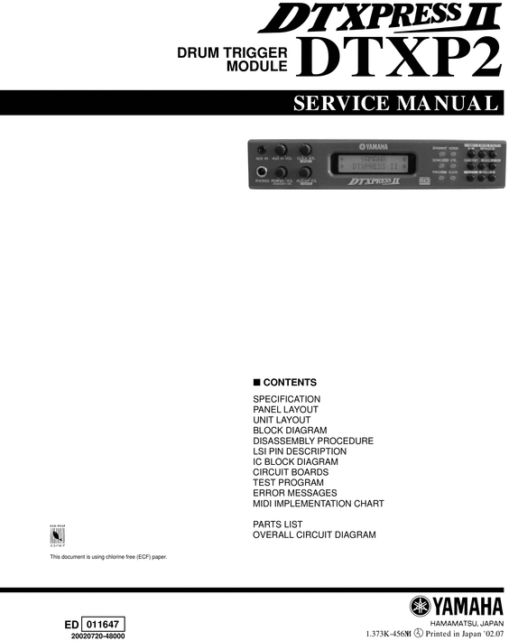 Product picture Yamaha dtxp2 dtxpress II dtx dtx-p2 repair service manual