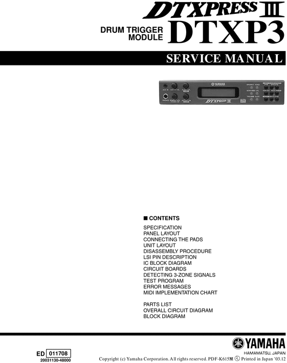 Product picture Yamaha dtxp3 dtxpress III dtx dtx-p3 repair service manual