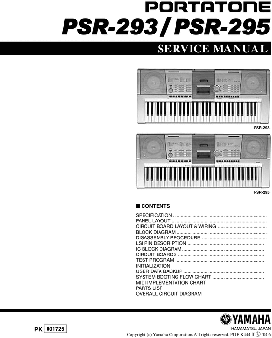 Product picture Yamaha psr-293 psr293 psr-295 psr295 psr service manual