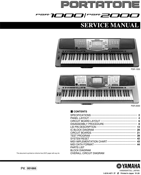 Product picture Yamaha psr1000 psr-1000 psr-2000 psr2000 service manual
