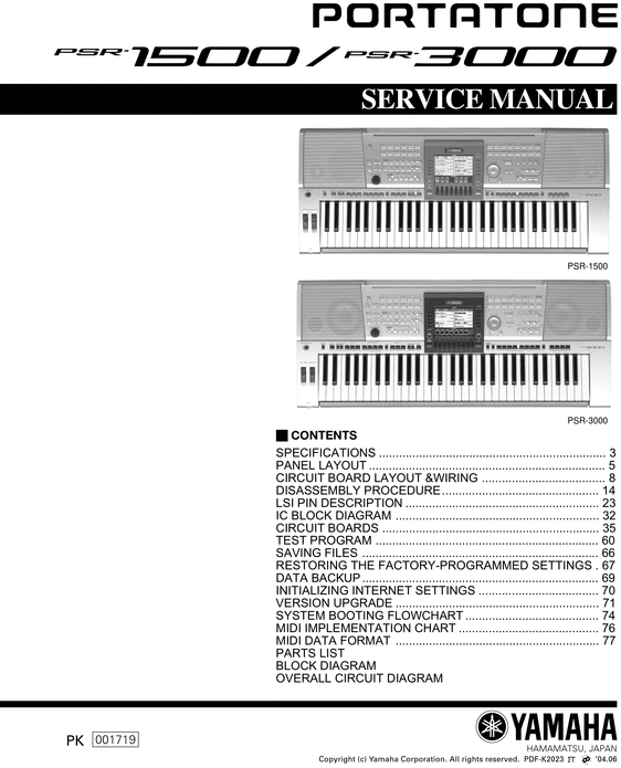 Product picture Yamaha psr1500 psr3000 psr-1500 psr-3000 service manual