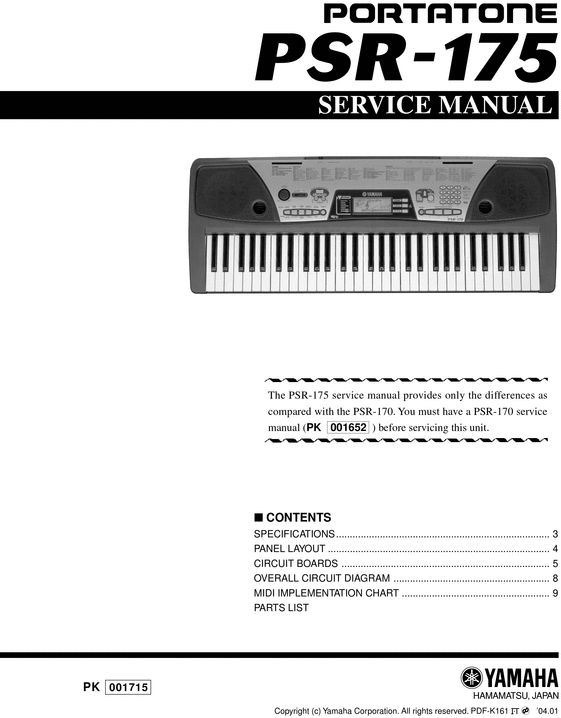 Product picture Yamaha psr175 psr-175 psr 175 complete service manual