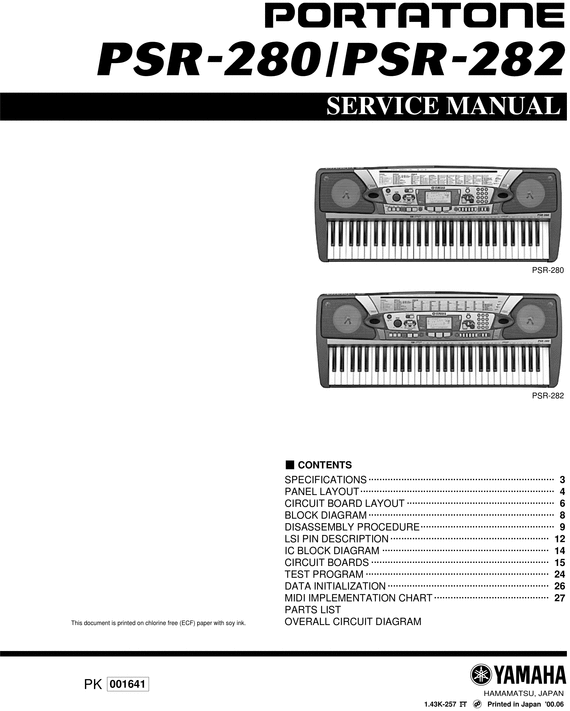 Product picture Yamaha psr-280 psr282 psr280 psr-282 complete service manual